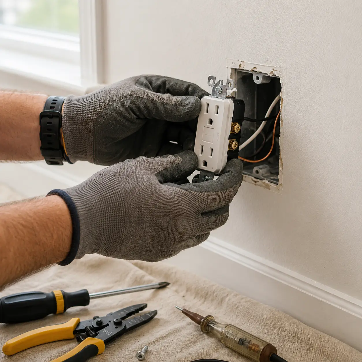 Outlet installation Toronto electrician replacing receptacle