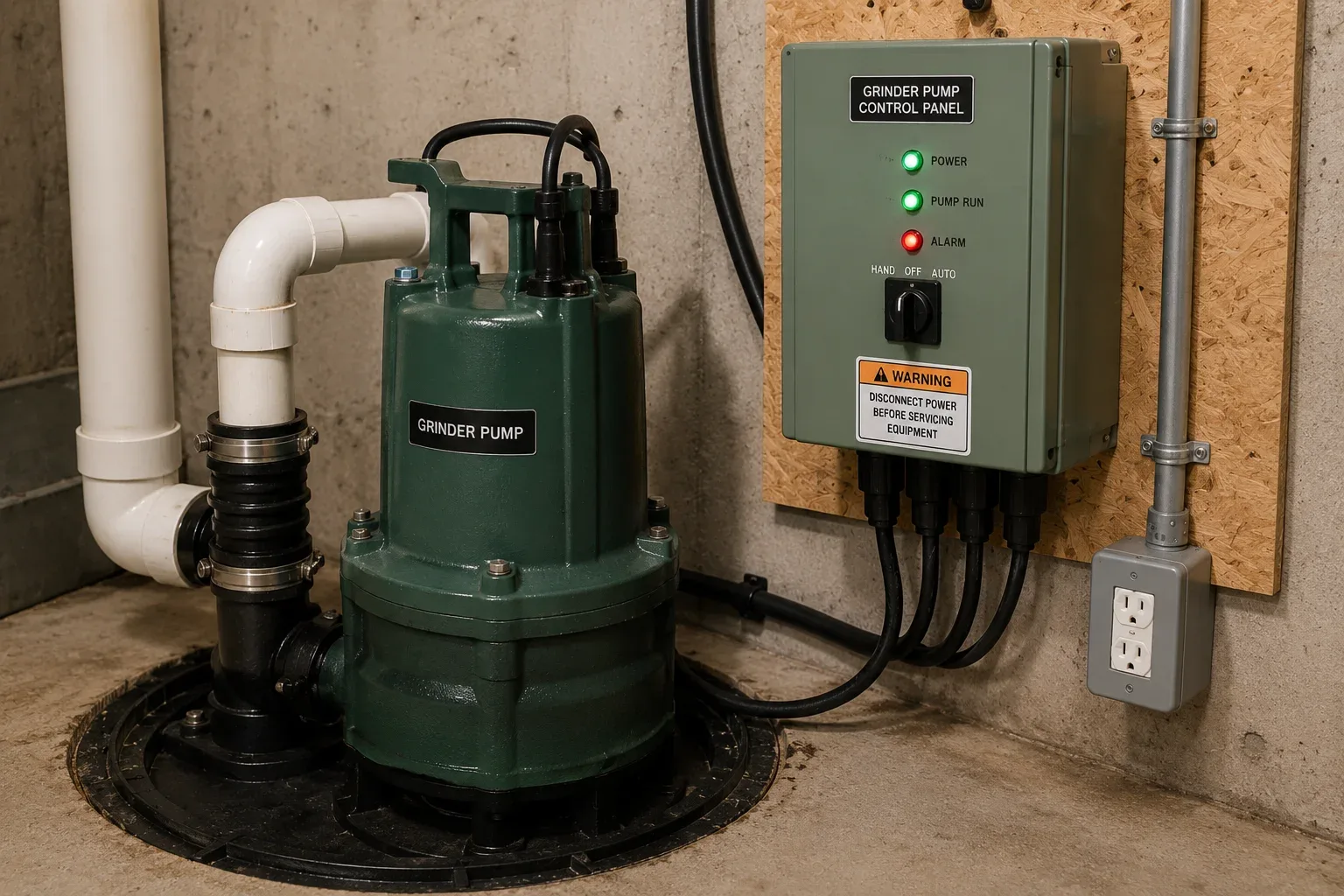 Grinder pump electrical service
