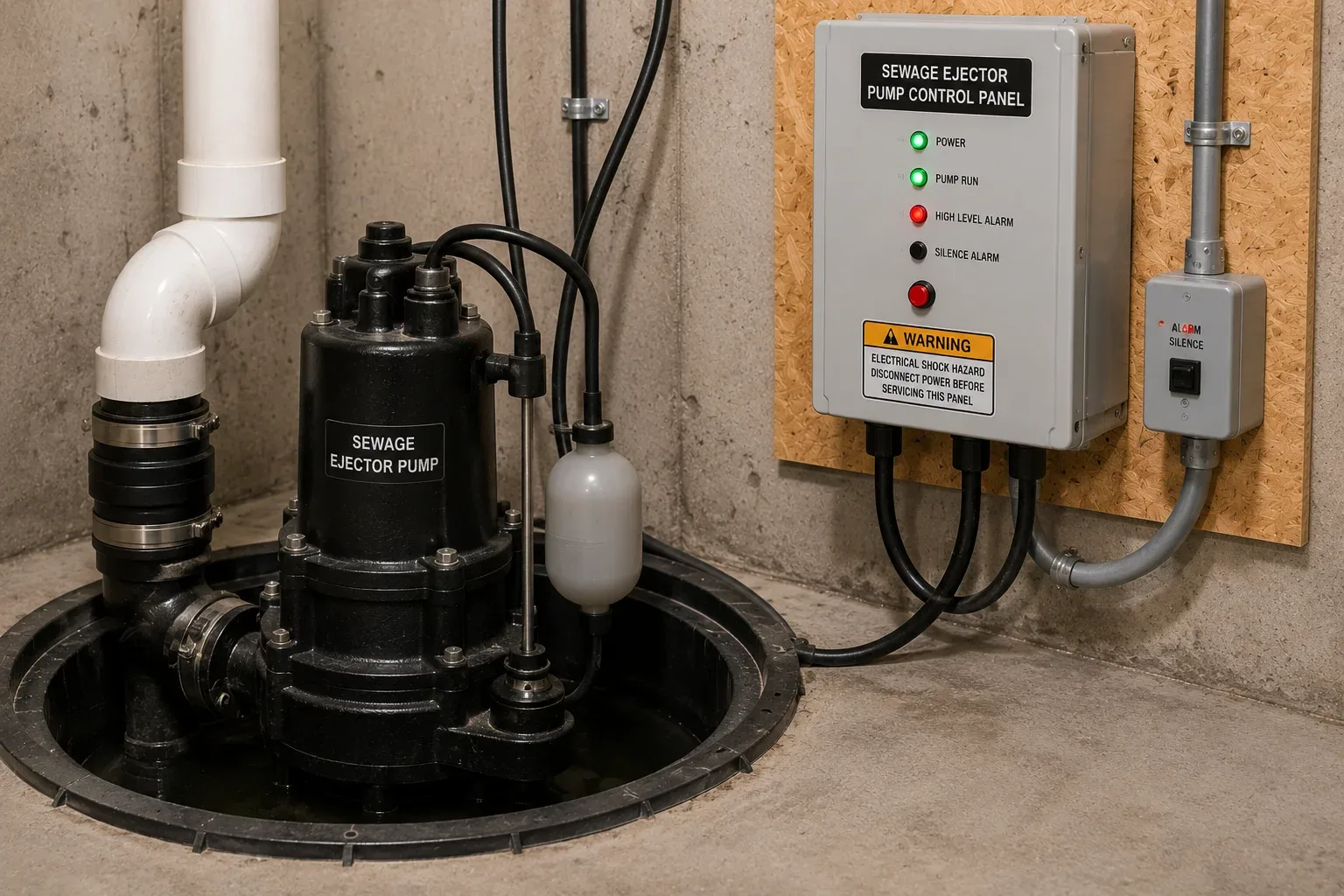 Sewage ejector pump electrical service