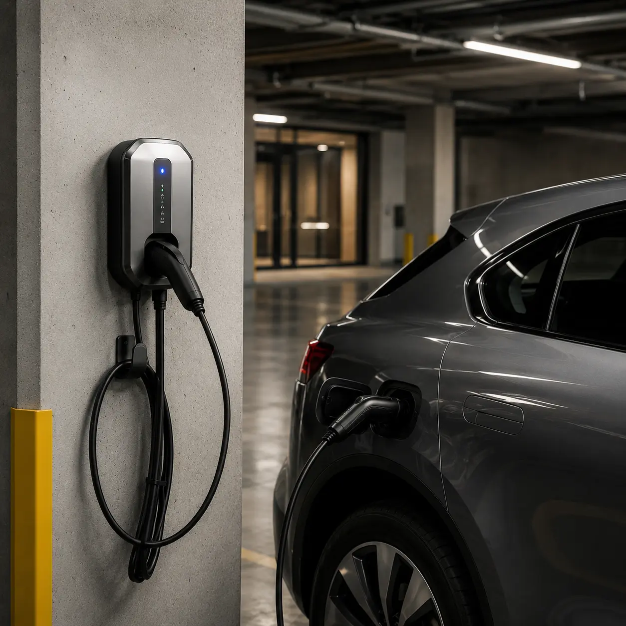 Parking garage EV charger installation