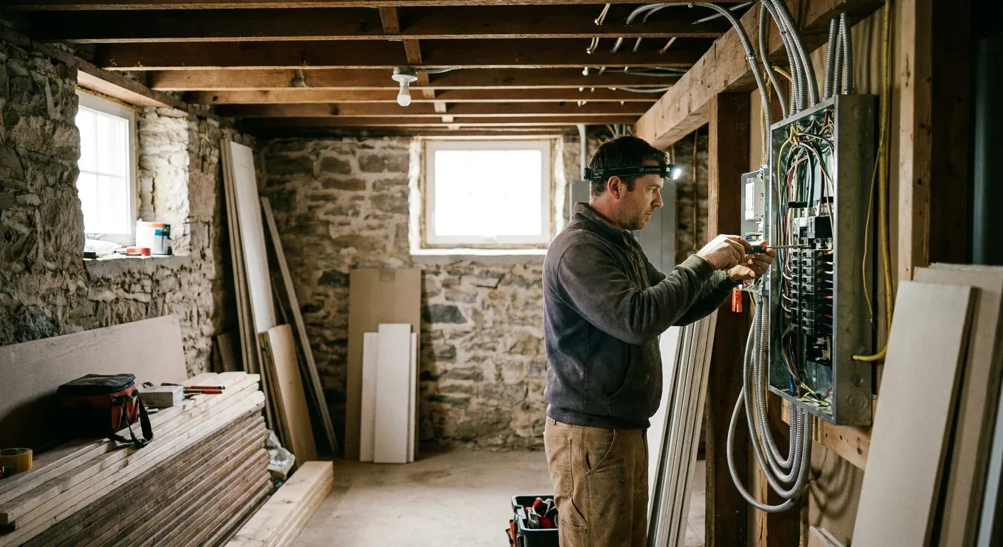 Basement apartment wiring and electrical rough-in